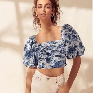 Abercrombie Floral Pleated Puff Sleeve Top